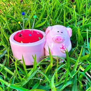 🐽 Vintage Papel Pet Pals pink pig pincushion